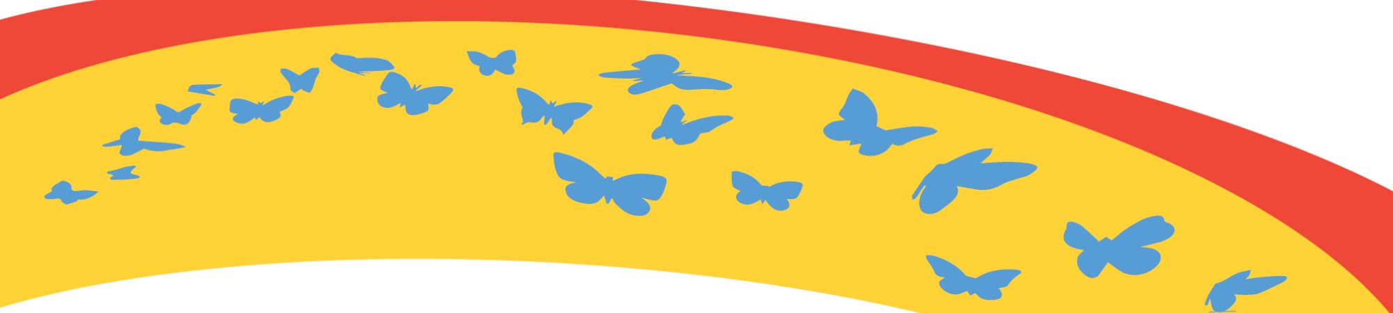 red and yellow arc with blue butterflies